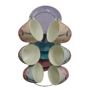 طقم شاى بالطبق على حامل 6ق