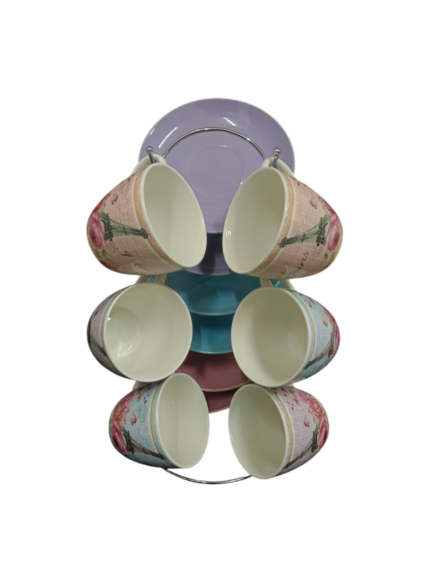Tea set with saucer on stand, 6 pieces