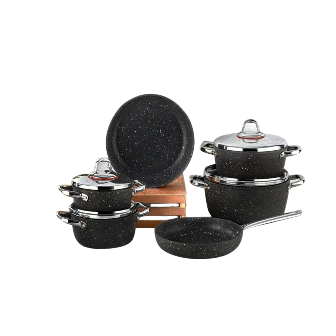 Saffron Granite Set, 10 Pieces, Round, Steel Handle