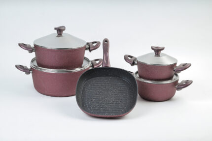 9-piece granite cookware set with grill