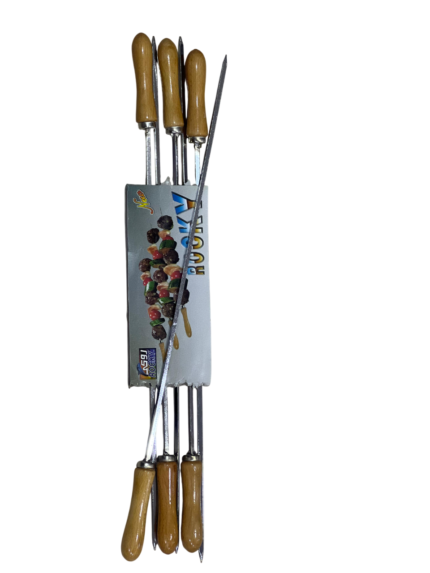 a set of stainless steel  with wooden handles