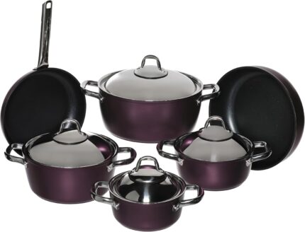 Tefal 10-piece round cookware set with stainless steel handles