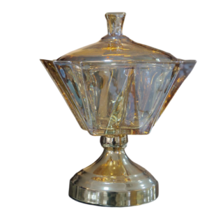 Glass bonbonniere, gold, square with a base