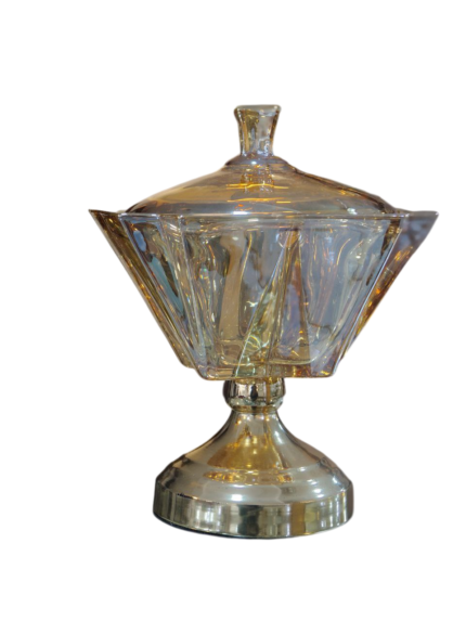 Glass bonbonniere, gold, square with a base