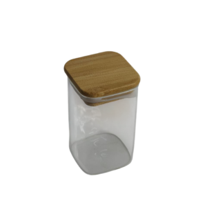 برطمان زجاج، مربع، غطاء خشب 450 ملى