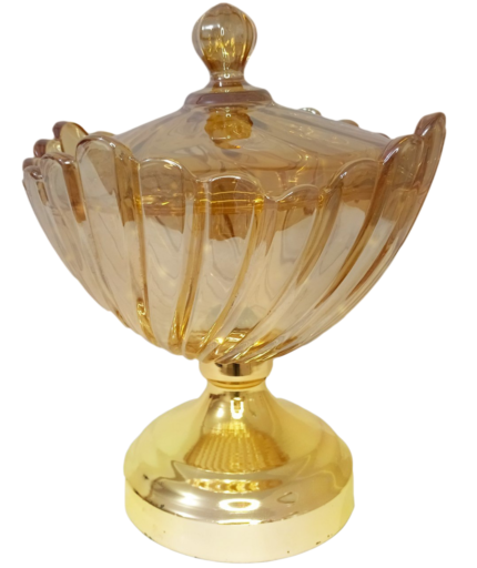 Glass bonbonnière, gold, graduated with a base