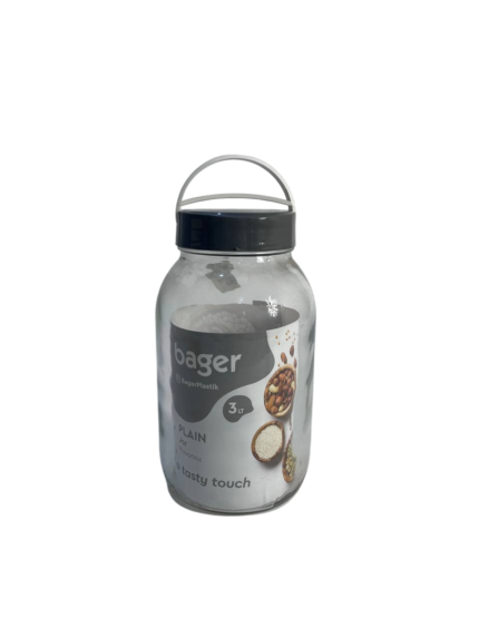 Glass jar, colored lid, handle, 5 liters