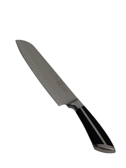 Knife, black handle, silver line, 8 inches