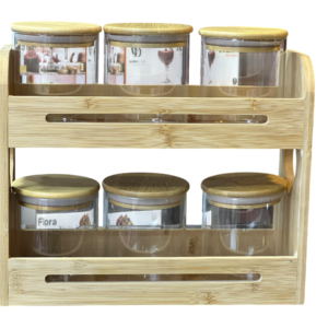 توابل زجاج، استاند بامبو، مستطيل 7قطعه