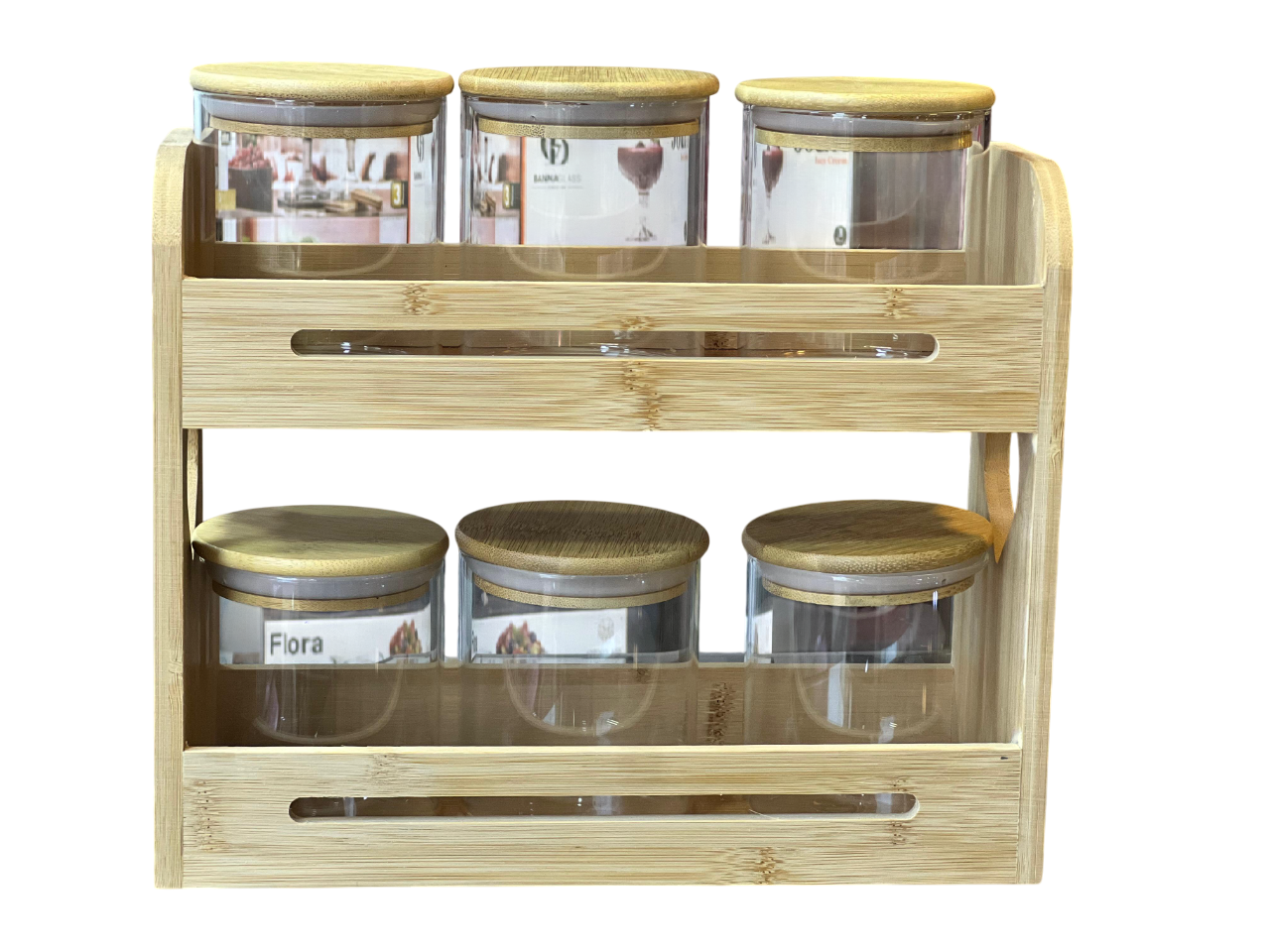 توابل زجاج، استاند بامبو، مستطيل 7قطعه