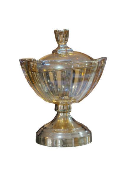 Glass bonbonnière, with a graduated rim