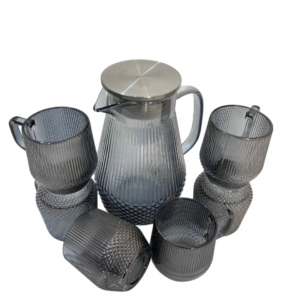 Juice set, ribbed gray, stainless steel lid