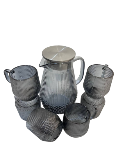 Juice set, ribbed gray, stainless steel lid