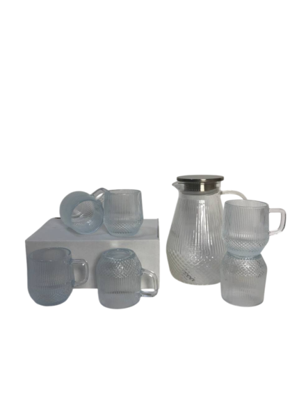 Juice set, transparent ribbed, stainless steel lid