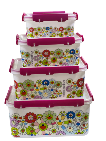 Refrigerator set, rectangular rose-colored clips, 4 pieces