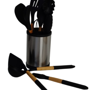 Serving set, silicone gray, steel holder, 12 pieces