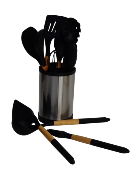 Serving set, silicone gray, steel holder, 12 pieces