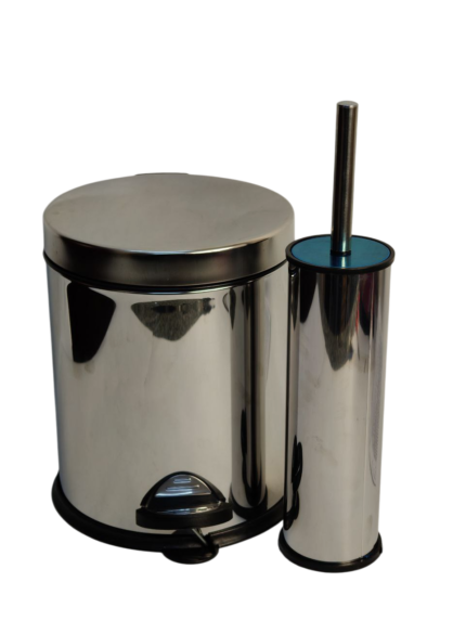 Trash can set + toilet brush, stainless steel, 5 liters