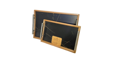 Melamine tray set with metal handles