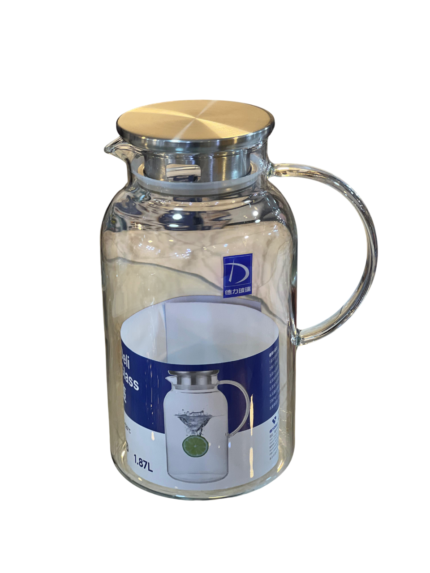 Glass flask, transparent, steel lid
