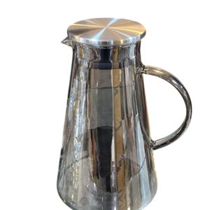 Glass flask, conical, gray, with a steel lid