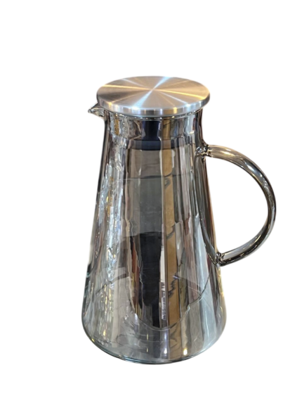 Glass flask, conical, gray, with a steel lid