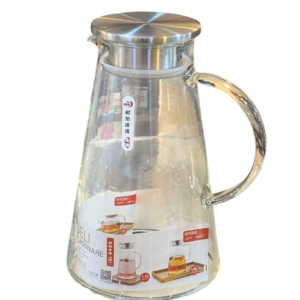 Glass flask, conical, transparent, with a steel lid