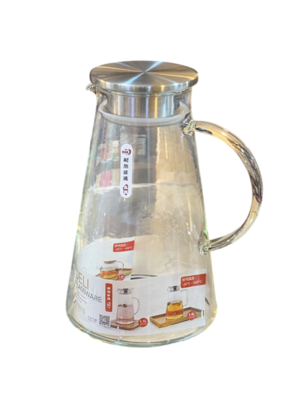 Glass flask, conical, transparent, with a steel lid