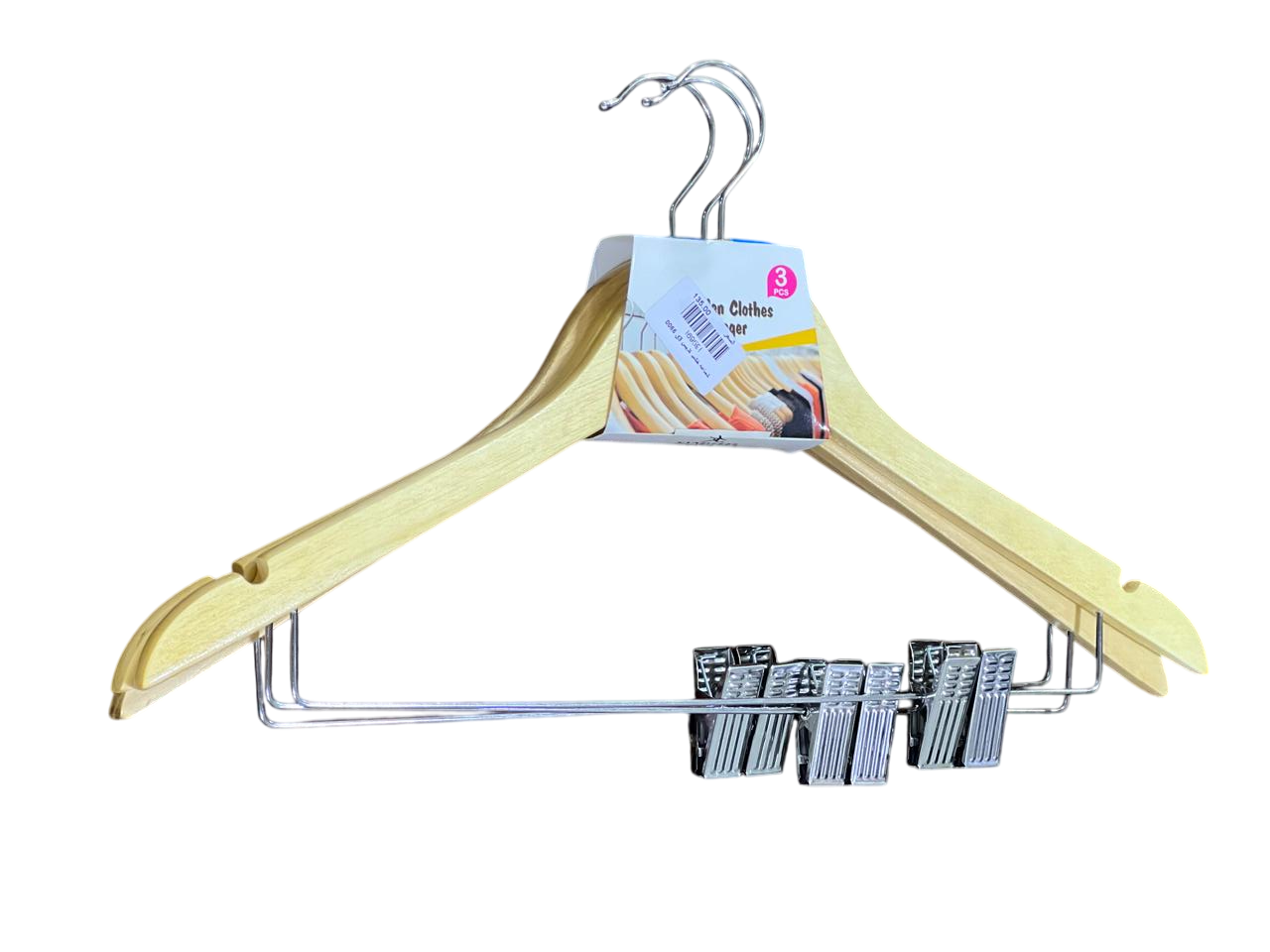 Wooden hanger, clips, 3 pieces