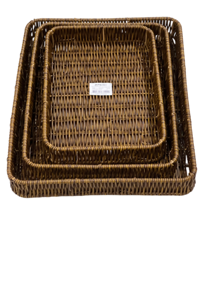 Wicker rectangular tray set, 3 pieces