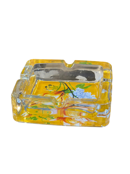 Glass ashtray, square, colored base