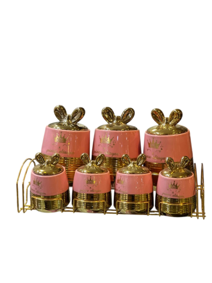 7-piece spice set, bunny bow, gold trim