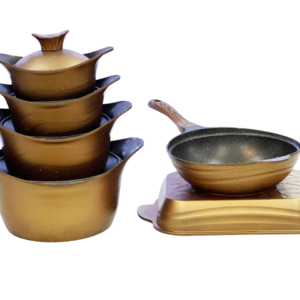 10-piece granite cookware set, wok + gold casserole dish