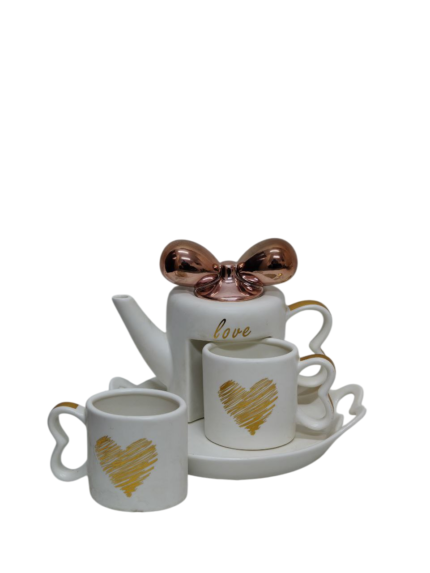 Teapot set with tray, bow tie, 4 pieces