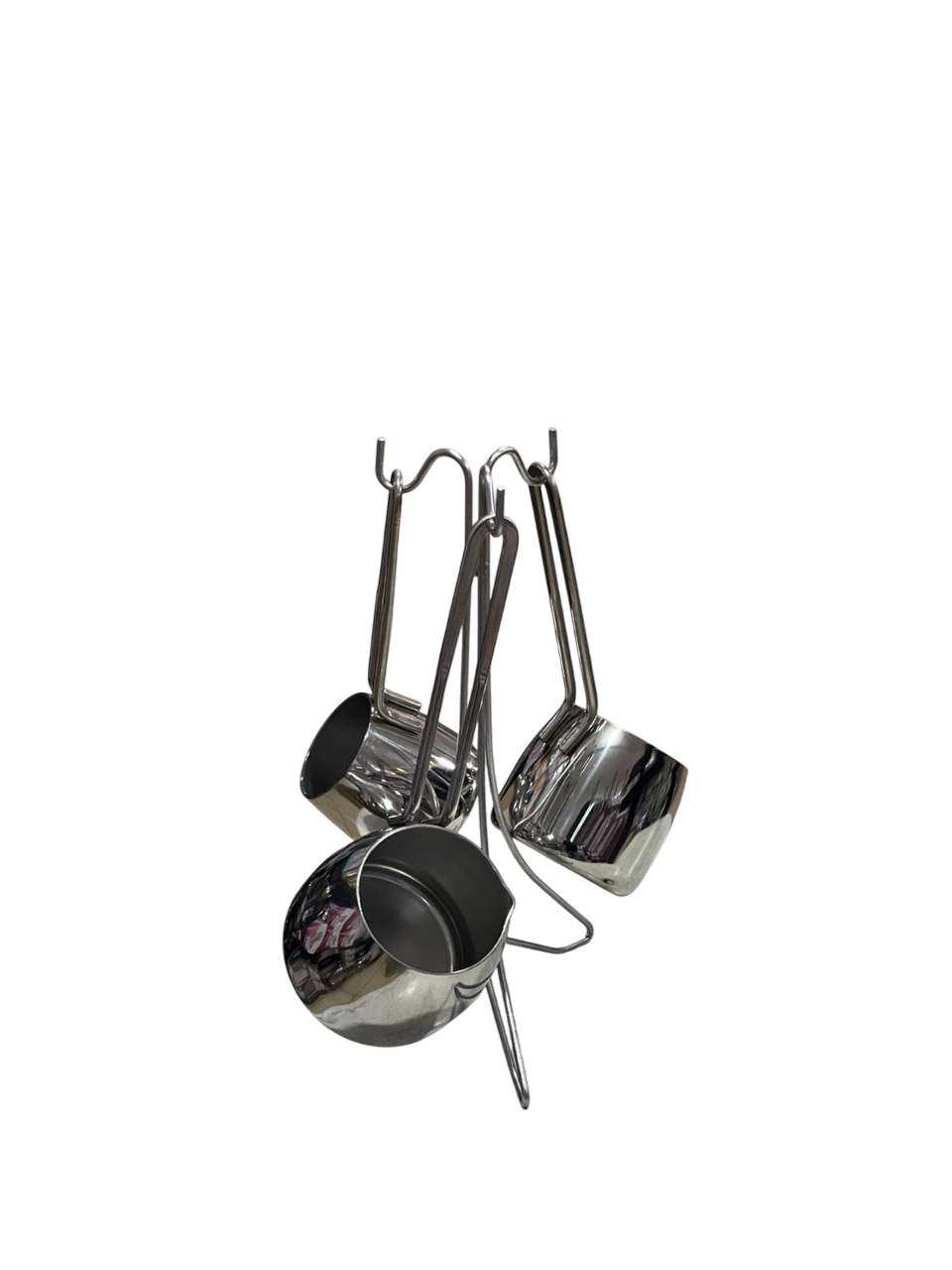 Stainless steel coffee pot set on a stand