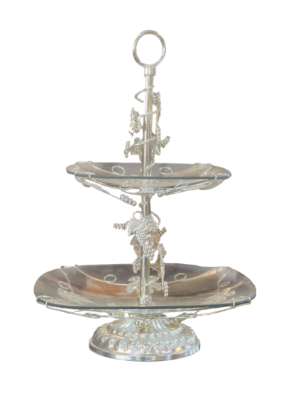 Silver 2-tier glass carrier