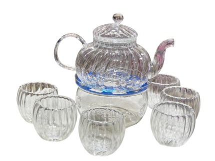 Glass tea set with stand + 6 cups