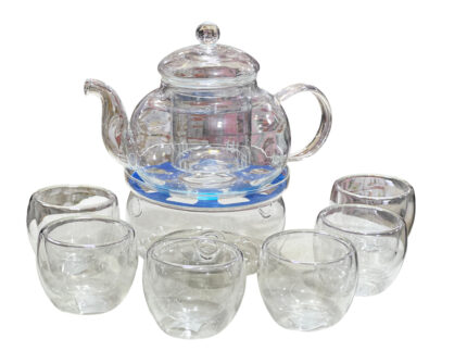 Glass tea set with stand + 6 cups