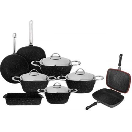 Saffron Granite Set, 12 Pieces, Square, Steel Handle