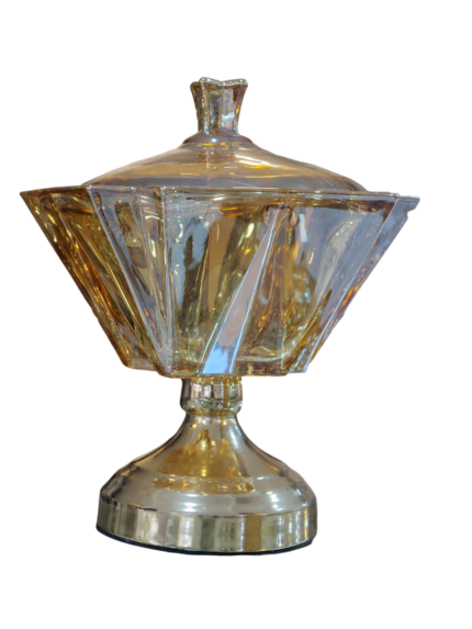 Glass bonbonniere, gold, round with a base