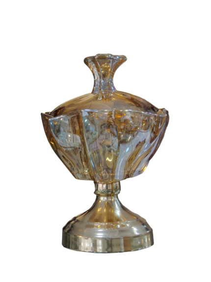 Glass bonbonnière, gold, octagonal with base