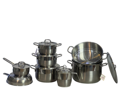 Silver stainless steel cookware set, 14 pieces