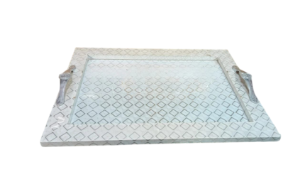 Large wooden and leather tray