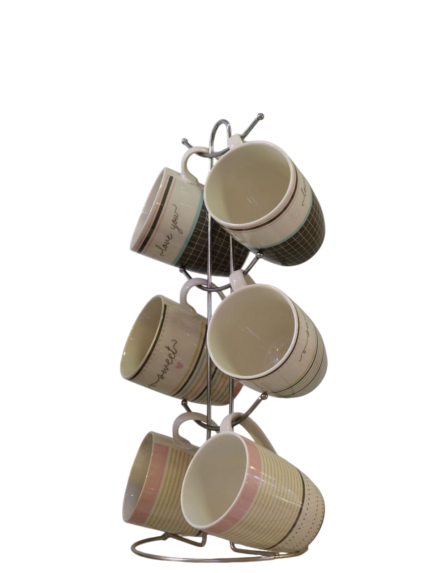 Coffee mug set, on a stand
