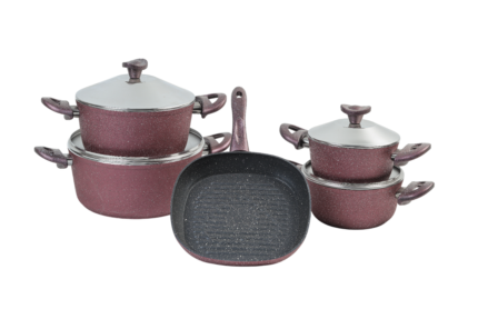 Granite cookware set, 9 pieces, with grill