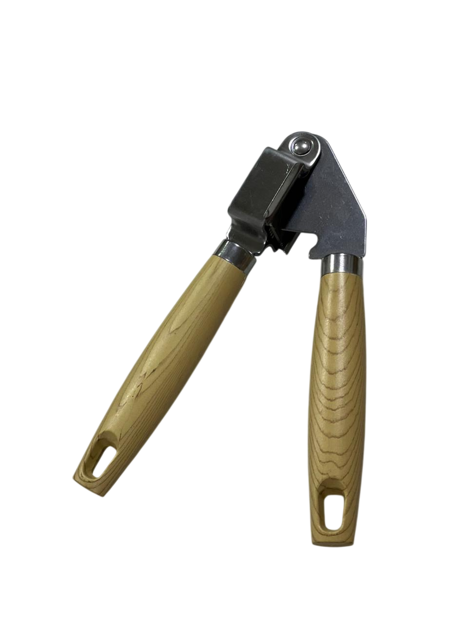 Garlic press with wooden handle