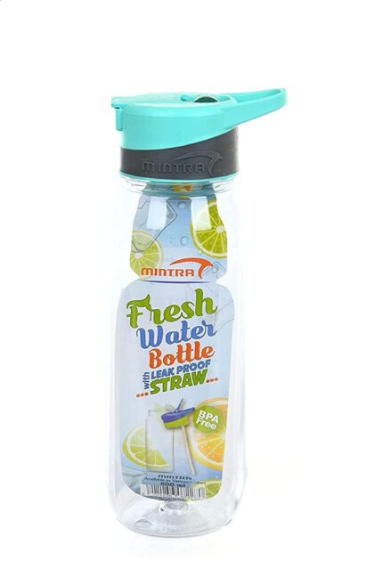 Colored water bottle with straw, 800 ml