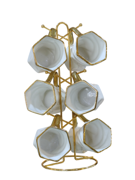 Coffee mug set, 6 pieces, on a stand