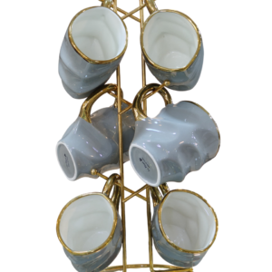 Coffee mug set, 6 pieces, on a stand