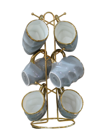 Coffee mug set, 6 pieces, on a stand